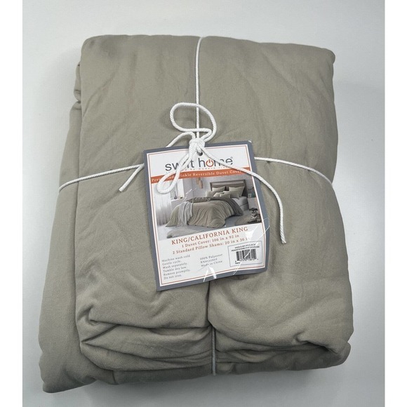 NWT Swift Home California King Reversible Duvet Cover Set Beige - Picture 4 of 4
